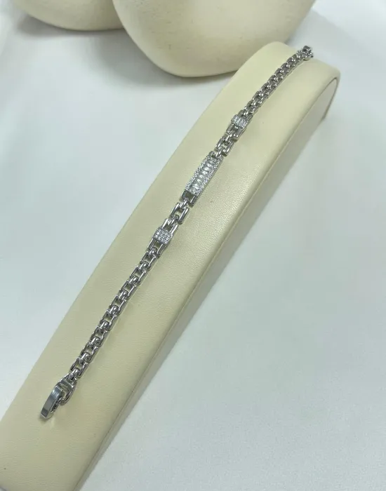 Pulseira dourada e prata quadrada com zircônia