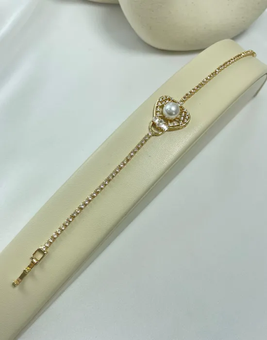 Pulseira zircônia cravejada com pérola