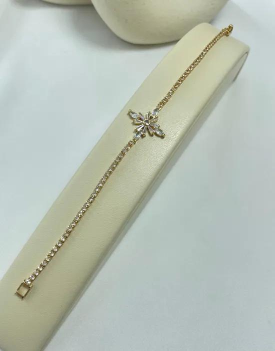 Pulseira zircônia cravejada flor lótus